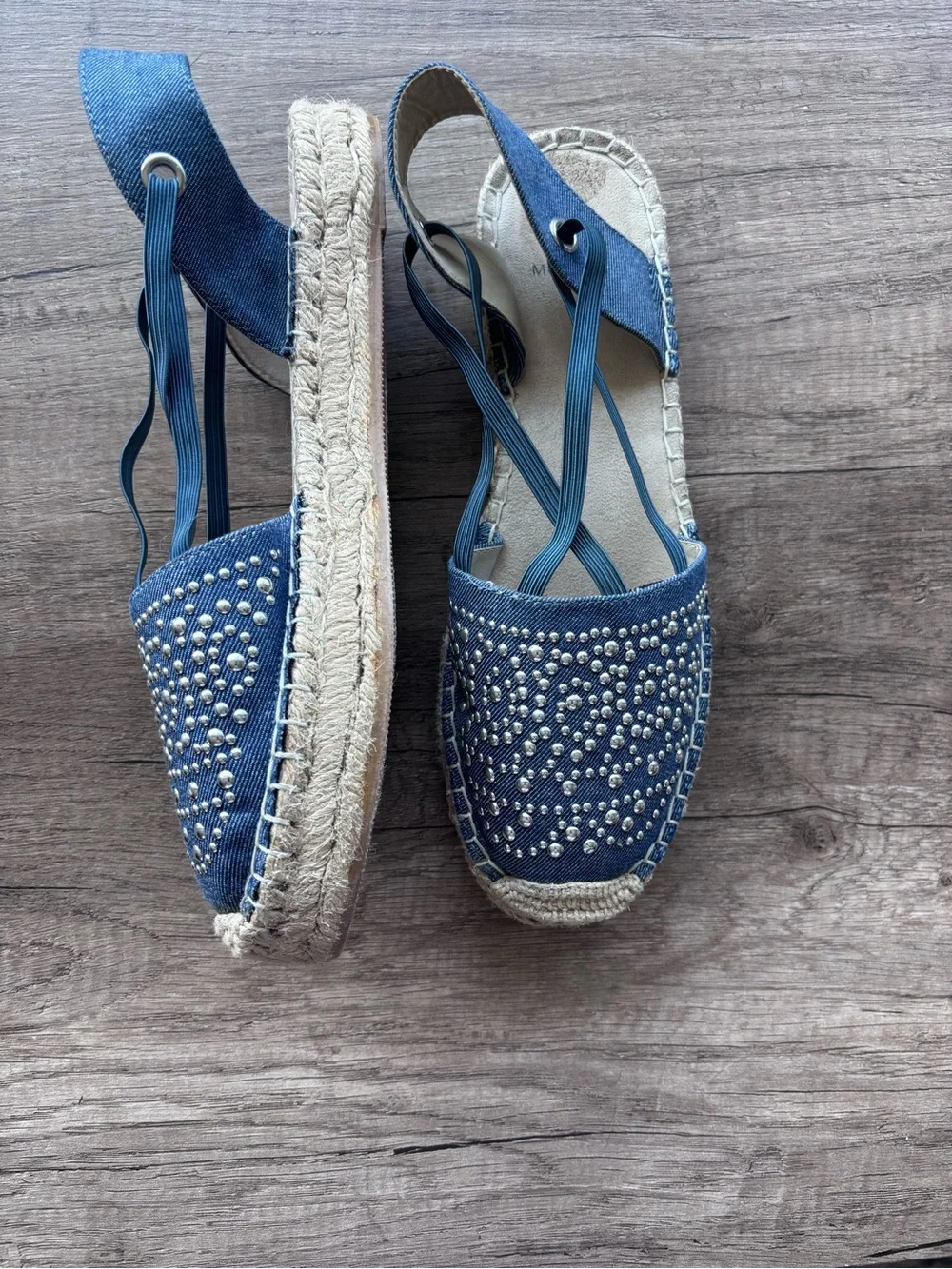 White Mountain Denim Blue Studded Espadrille Sandals - Women